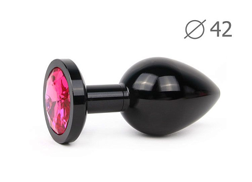 Коническая чёрная анальная втулка с малиновым кристаллом Anal Jewelry Plug BKL-14 (9,3 см)