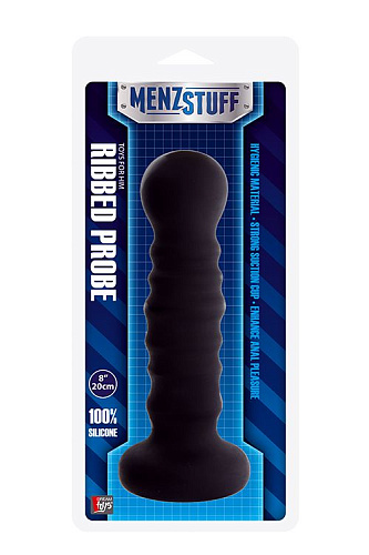 Чёрная рельефная пробка Dream Toys MENZSTUFF RIBBED PROBE 20921 (21 см)