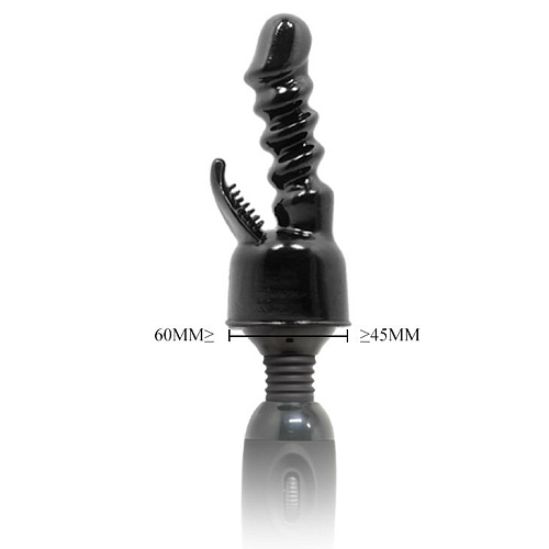 Чёрная насадка на вибромассажёр для клиторально-вагинального массажа Baile BI-014353