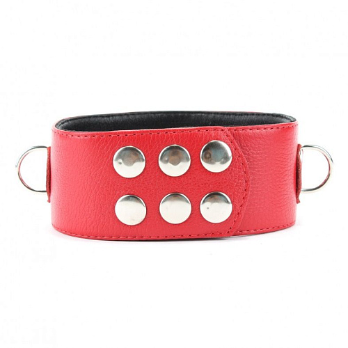 Красный кожаный ошейник с короткими шипами БДСМ арсенал 55017