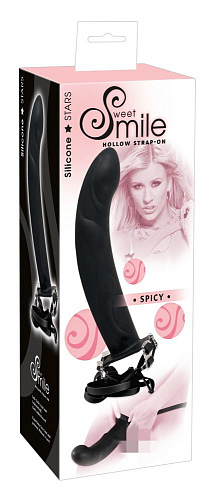 Полый страпон чёрного цвета на регулируемых ремешках Orion Smile Spicy 0511404