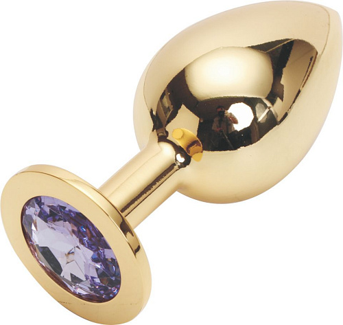 Золотистая анальная пробка со светло-сиреневым кристаллом Anal Jewelry Plug GOLDEN PLUG Large GL-15 (9,5 см)