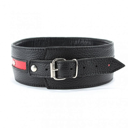 Чёрно-красный кожаный ошейник увеличенного размера с кольцом БДСМ арсенал 55023XL