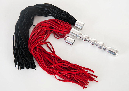 Металлическая анальная цепочка с двумя сменными плетками, чёрной и красной ToyFa 712017