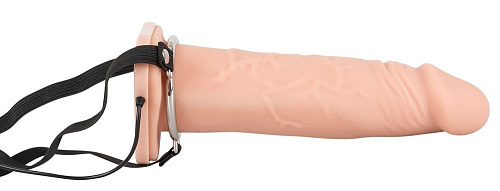 Полый вибрострапон телесного цвета на чёрных ремнях Orion Vibrating Strap-On 0590118 (22,5 см)