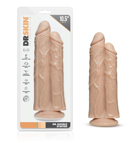 Телесный сдвоенный фаллоимитатор Blush Novelties Double Trouble Double Shaft Dildo BL-24203 (24 см)