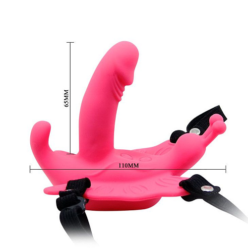 Розовый стимулятор клитора на ремешках с вибрацией Baile «Бабочка» BW-022045W