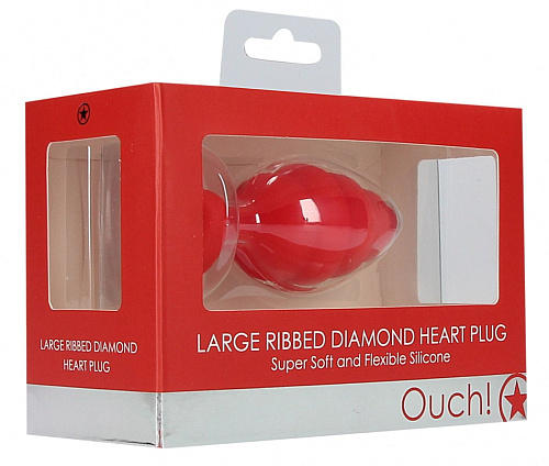 Красная анальная пробка Shots Media BV Large Ribbed Diamond Heart Plug OU458RED (8 см)