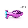 Коническая ребристая фиолетовая анальная втулка с голубым кристаллом Anal Jewelry Plug AV-05-S (7,1 см)