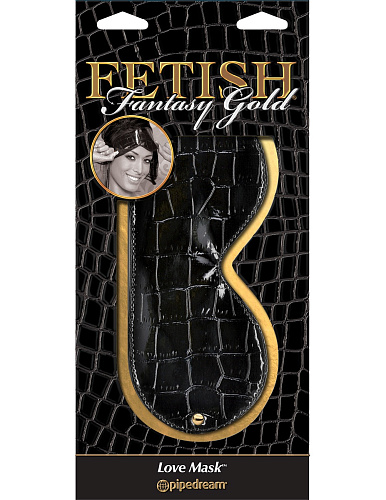 Чёрная с золотом маска на глаза Pipedream Gold Love Mask PD3971-23