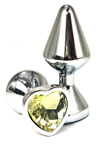 Серебристая анальная пробка с желтым кристаллом-сердцем Vandersex 400-UHY (8 см)