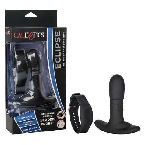 Чёрный массажёр простаты с браслетом-пультом California Exotic Novelties Eclipse Wristband Remote Beaded Probe SE-0436-68-3 (12,75 см)