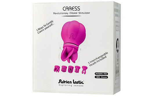 Розовый клиторальный стимулятор с 5 заменяемыми насадками Adrien Lastic Caress 11091