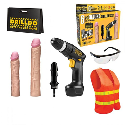 Чёрный с бежевым секс-набор Drilldo DELUXE DRILLDO SET 6 PIECE DDS-003
