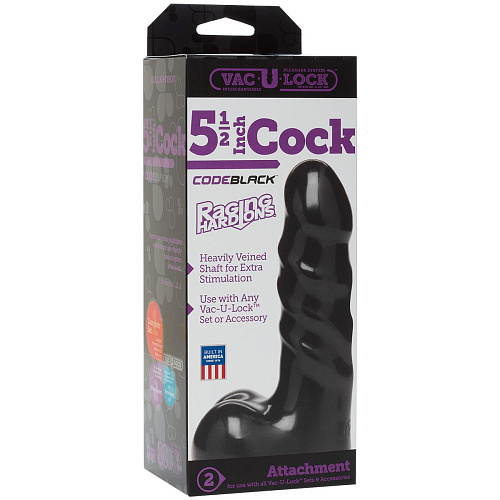 Чёрная насадка для страпона в виде реалистичного фаллоимитатора Doc Johnson 1016-25-BX (14,2 см)