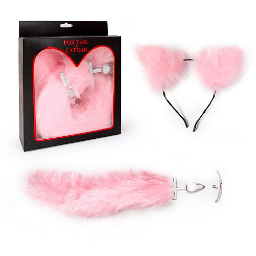 Розовый игровой набор: ободок с ушками и анальная пробка с хвостиком Bior toys NTU-80504