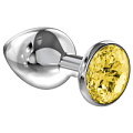 Малая серебристая анальная пробка с жёлтым кристаллом Lola toys Diamond Yellow Sparkle Small 4009-02Lola (7 см)