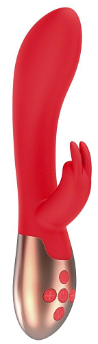 Красный вибратор с функцией нагрева и клиторальной стимуляцией Shots Media BV Opulent ELE003RED (20 см)