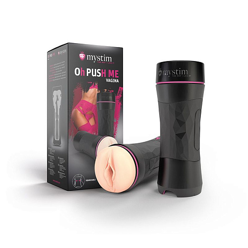 Чёрный мастурбатор-вагина в тубе MyStim Oh Push me 46372