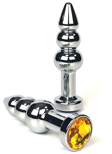 Серебристая анальная пробка-ёлочка с оранжевым кристаллом Vandersex 159-Z (11 см)