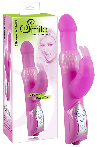 Розовый вибромассажёр с клиторальным зайчиком Orion Pearly Rabbit 0579815 (26 см)