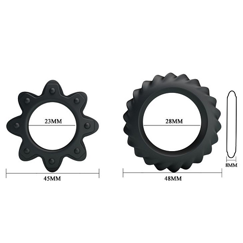 Набор ребристых эрекционных колец в чёрном цвете Baile Ring Flowering BI-210154-0801