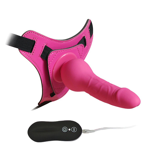Розовый страпон Howells 10 Mode Vibrations 6.3 Harness Silicone Dildo 92005pink (15,5 см)
