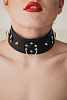 Чёрный кожаный ошейник с кольцами и клёпками БДСМ арсенал 55019