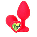 Красная силиконовая анальная пробка с лаймовым стразом-сердцем Vandersex 122-HRGS1 (8 см)