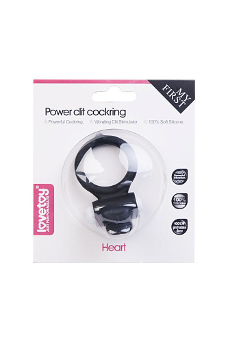 Чёрное виброкольцо для пениса Lovetoy Power Heart Clit Cockring