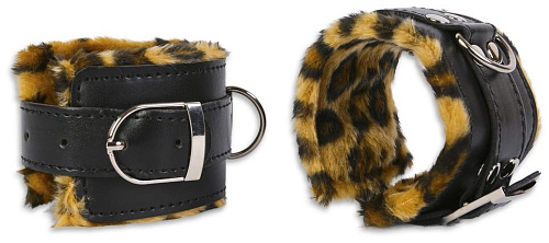 Чёрные манжеты с леопардовой отделкой Пикантные штучки DP243