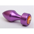 Фиолетовая анальная пробка с широким основанием и жёлтым кристаллом 4sexdreaM 47445-9 (7,8 см)