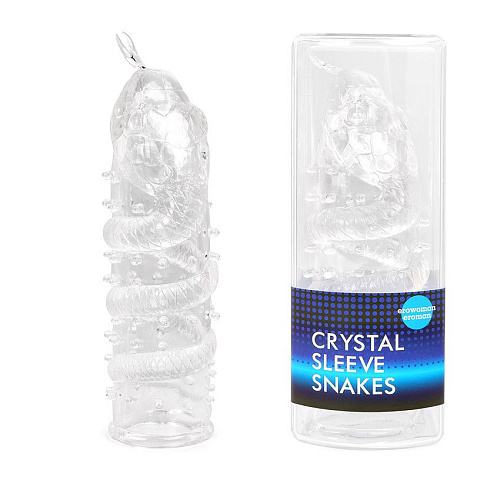 Розовая, закрытая рельефная насадка в виде змеи с усиками Bior toys Crystal sleeve snakes EE-10104 (14 см)
