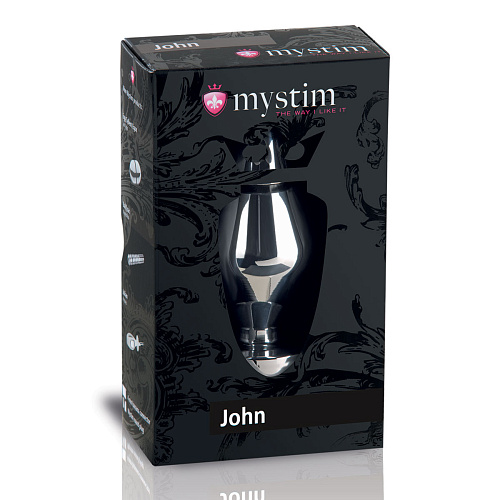Серебристая анальная втулка для электростимуляции MyStim John 46210 (10,5 см)