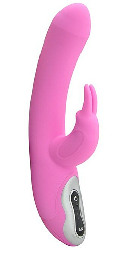 Розовый вибратор с клиторальным стимулятором Vibe Therapy TRI RABBIT V005R4X087R4 (22 см)