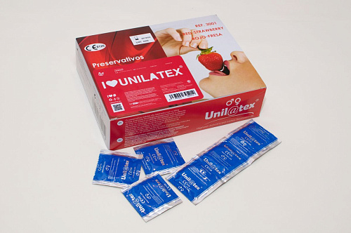 Красные презервативы с клубничным ароматом Unilatex Strawberry №144 (144 шт)