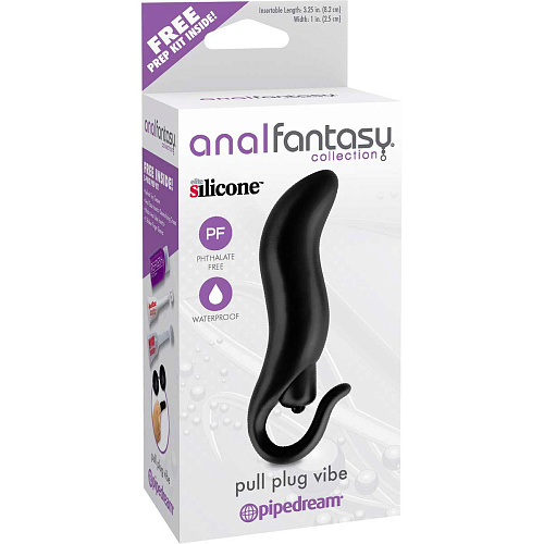 Чёрный анальный вибратор с ручкой-петлёй Pipedream Pull Plug Vibe PD4630-23 (13,1 см)