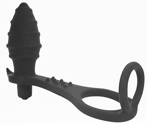 Чёрное кольцо с анальным вибростимулятором Bior toys Cockring and Anal Pleasure SEM-55069