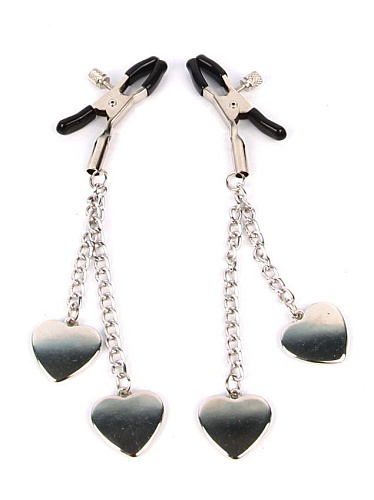 Серебристо-чёрные зажимы на соски с декором в виде сердечек Bior toys NTU-80348