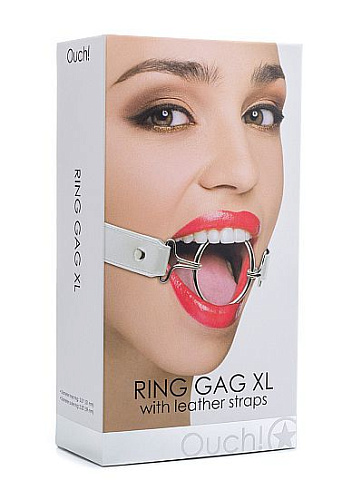 Расширяющий кляп с белыми ремешками Shots Media BV Ring Gag XL OU105WHT