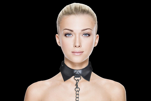 Чёрный кожаный воротник с поводком Shots Media BV OU145BLK