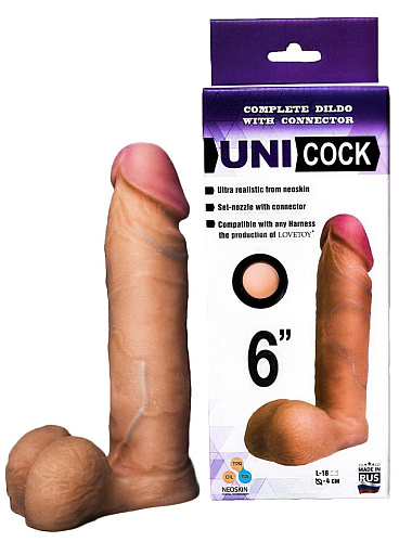 Насадка для страпона телесного цвета фаллической формы LOVETOY (А-Полимер) UNICOCK 6 081403 (18 см)