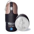 Мастурбатор-вагина в чёрно-бежевом цвете с вибрацией Topco Sales Vulcan Love Skin Masturbator Tight Vagina Vibe 1600146