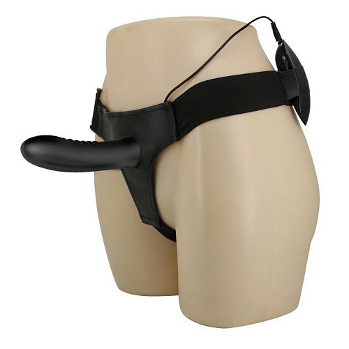 Полый страпон с вибрацией в чёрном цвете Baile Myron BW-022056