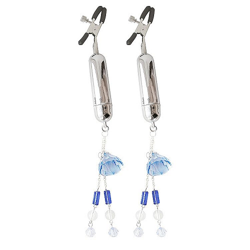 Серебристые зажимы на соски с вибрацией Bior toys Sexy Friend SF-70139