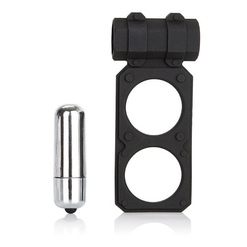 Чёрное эрекционное кольцо с вибрацией и подхватом мошонки California Exotic Novelties Silicone Lovers Gear Figure 8 Enhancer SE-1839-15-3