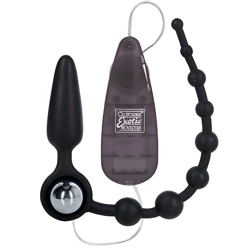 Чёрная двойная анальная вибропробка-цепочка California Exotic Novelties Booty Call Booty Double Dare SE-0395-30-3
