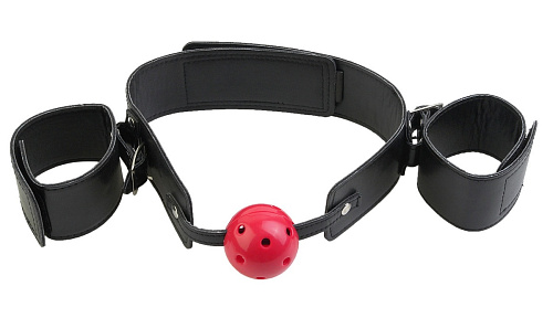Кляп-наручники с красным шариком Pipedream Breathable Ball Gag Restraint PD3935-00