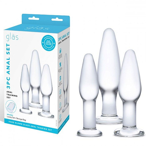 Набор из 3 стеклянных, прозрачных анальных пробок разного размера Glas GLAS-SET-02