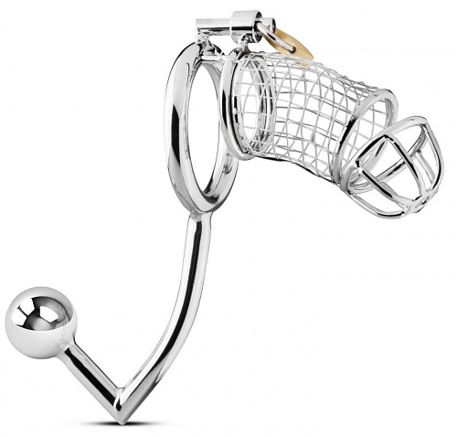 Мужской пояс верности с анальной пробкой EDC Wholesale Sinner Metal Penis Cage With Anal Hook SIN153